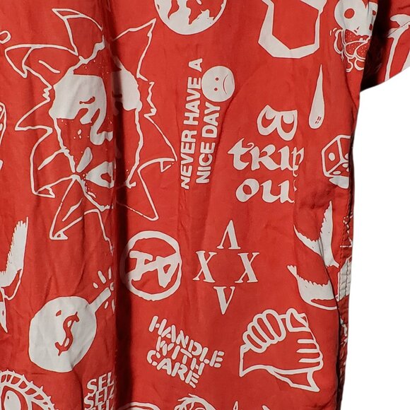 Obey Worldwide Button Up Shirt Men's L Red Viscose AOP Abracadabra Monster - Picture 5 of 8